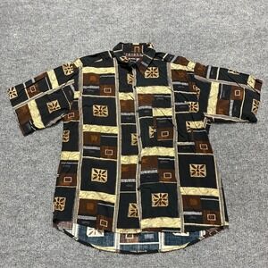 Tribes From The Land Of The Brave Mens Button Up Shirt Size Large Abstract Check